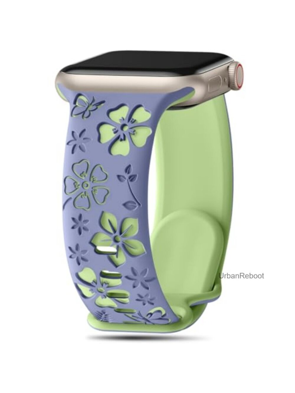 Silicone Floral Engraved Band Compatible with Apple Watch 38-49mm Two-Tone